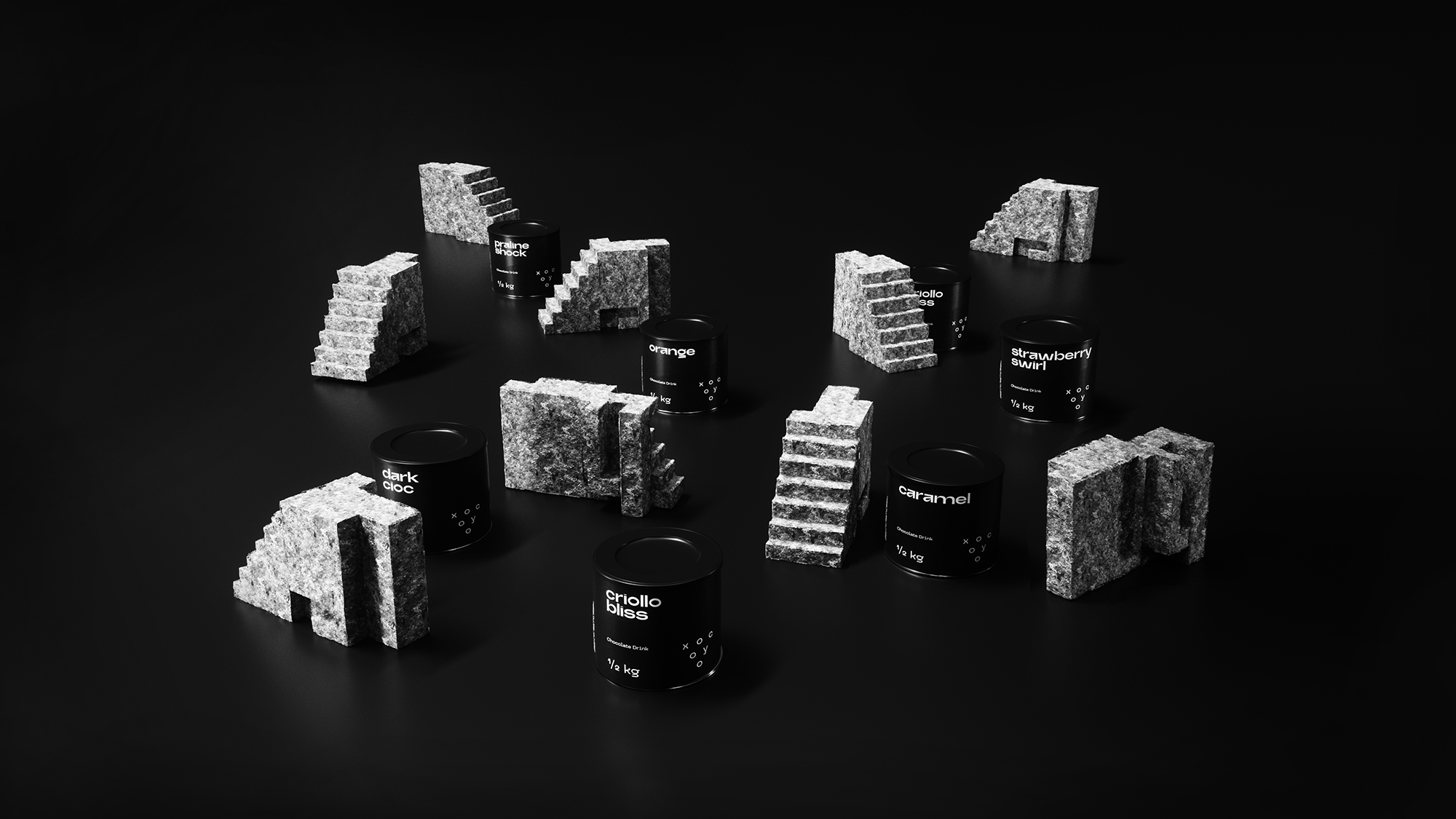 Xocoyo_Packaging_Scene_SMOKE_FINAL-MODEL_4_selected_metal_test_white_pyramid_Apodomisi